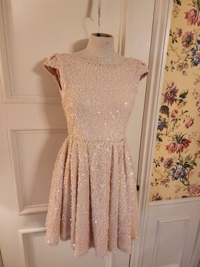 Topshop Blush Pink Sequin Fit & Flare Mini Dress